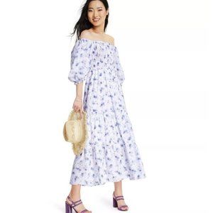 LoveShackFancy x Target Puff Sleeve White Blue Floral Maxi Dress NWOT